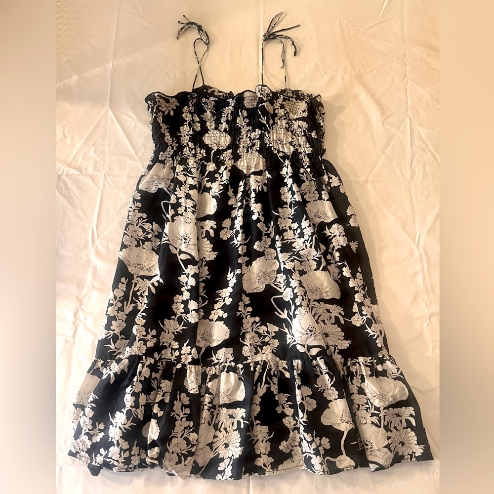 J. Crew Tie Strap Smocked 100% Silk Sundress